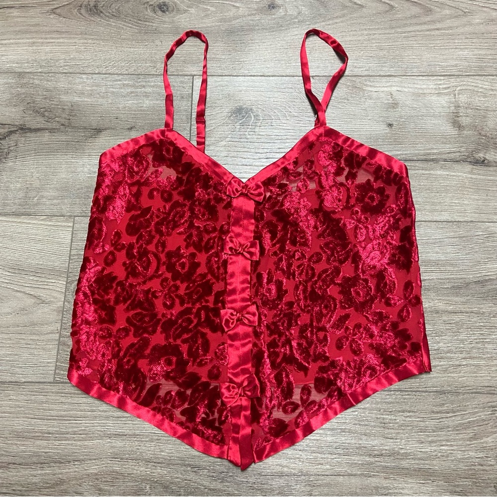 Vintage Red Velvet Lace Camisole Satin Cami Tank Top Vampirecore Y2K Goth Witch